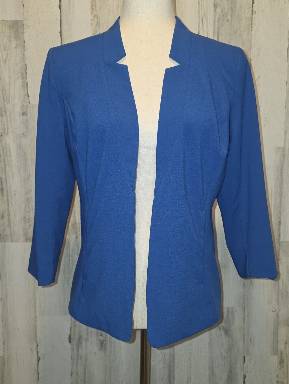 Kensie Blue Open Front Blazer Jacket Womens Medium Career Office 3/4 Sleeve